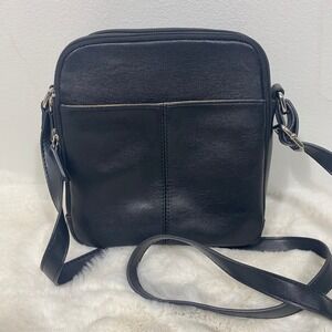 Gianni Bernini Black‎ Genuine Nappa Leather Crossbody Bag Multiple Compartments